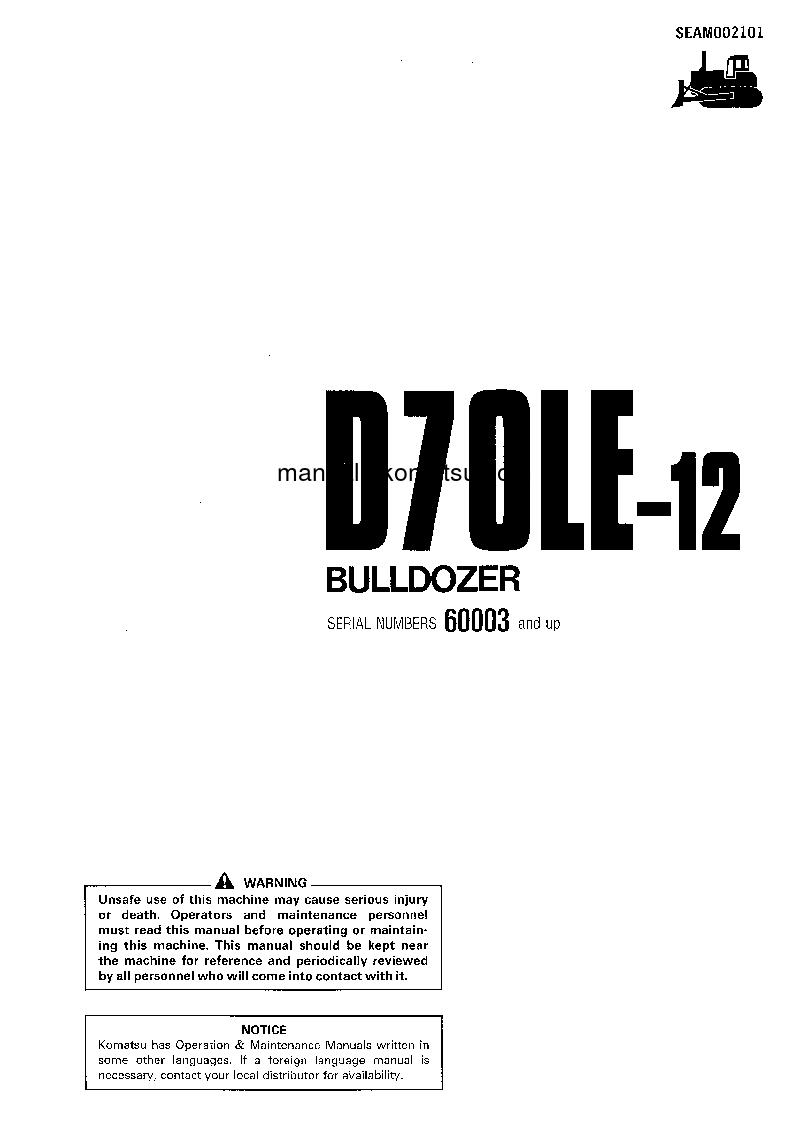 D70LE-12(JPN) S/N 60003-UP Operation manual (English)