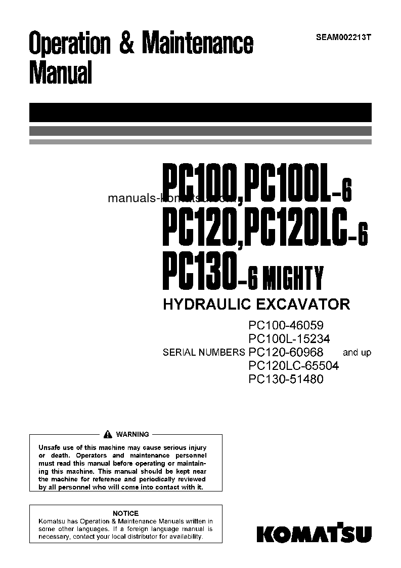 PC120LC-6(JPN) S/N 65504-70000 Operation manual (English)