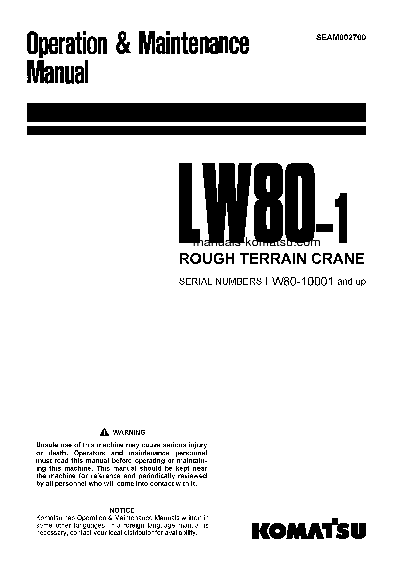 LW80-1(JPN) S/N 10001-UP Operation manual (English)
