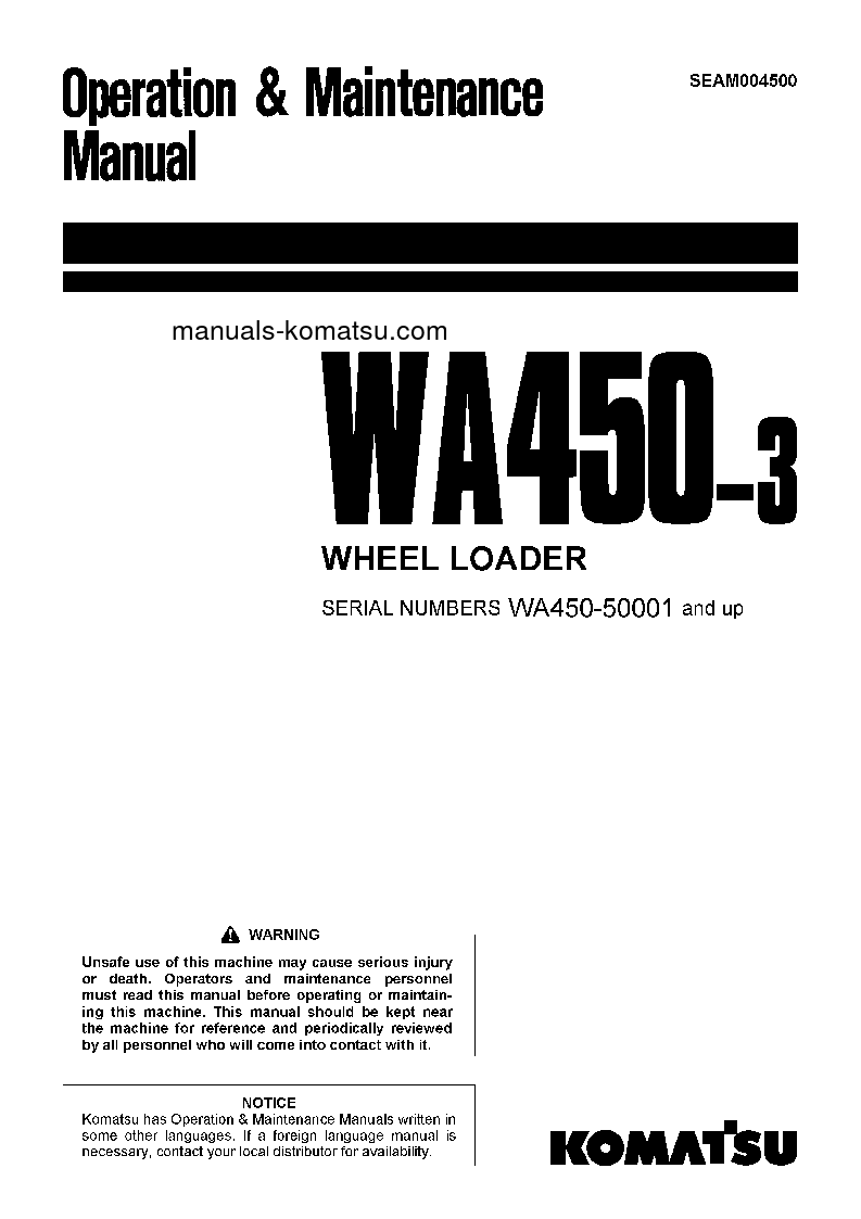 WA450-3(JPN) S/N 50001-UP Operation manual (English)