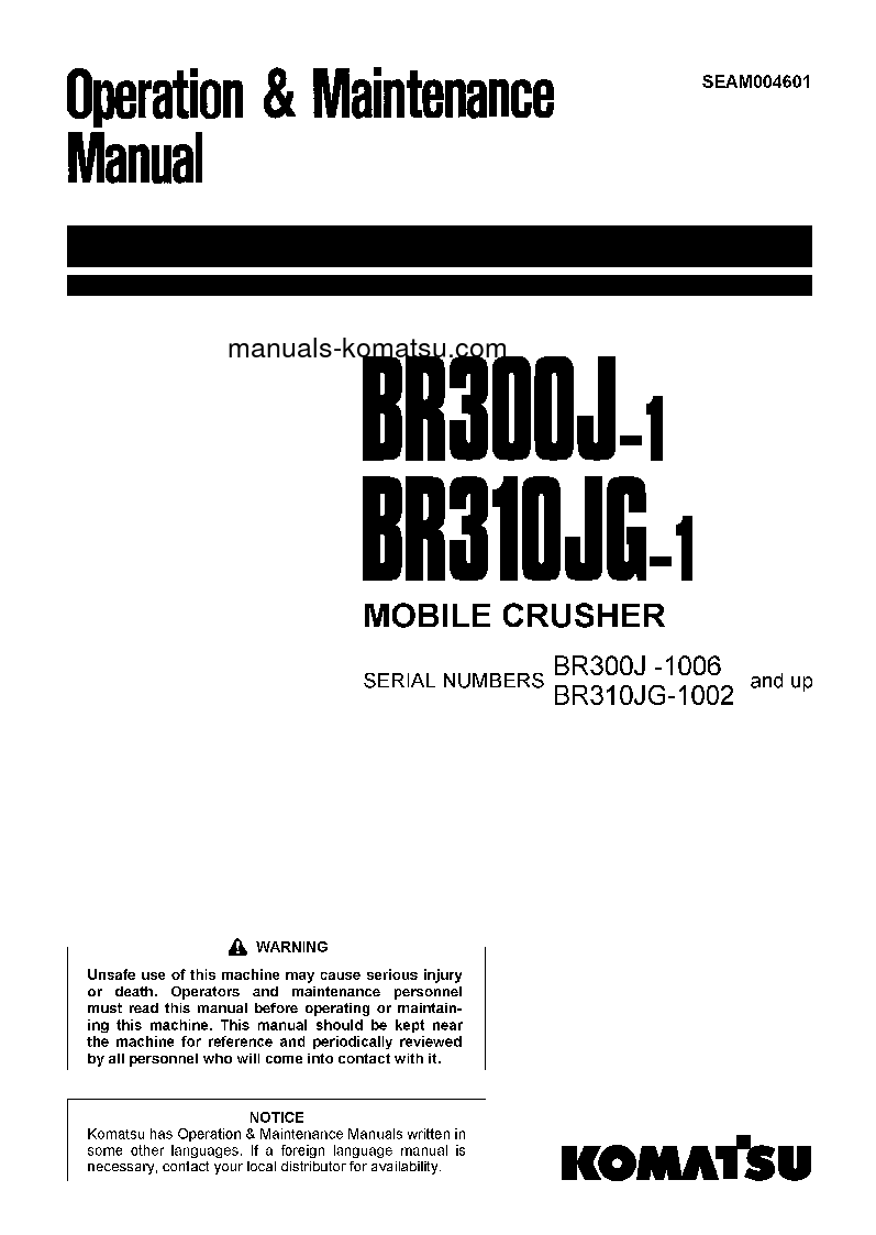 BR310JG-1(JPN) S/N 1002-UP Operation manual (English)