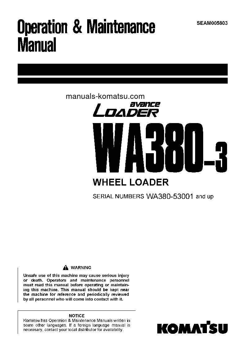 WA380-3(JPN) S/N 53001-54000 Operation manual (English)