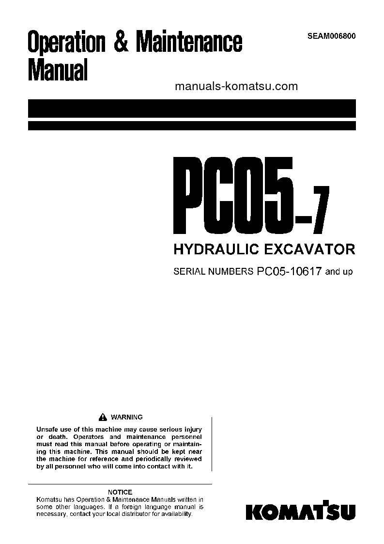 PC05-7(JPN) S/N 10617-UP Operation manual (English)
