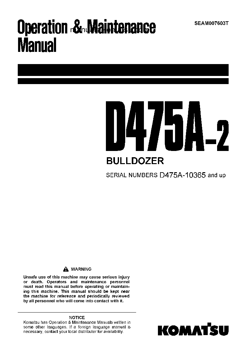 D475A-2(JPN) S/N 10365-UP Operation manual (English)