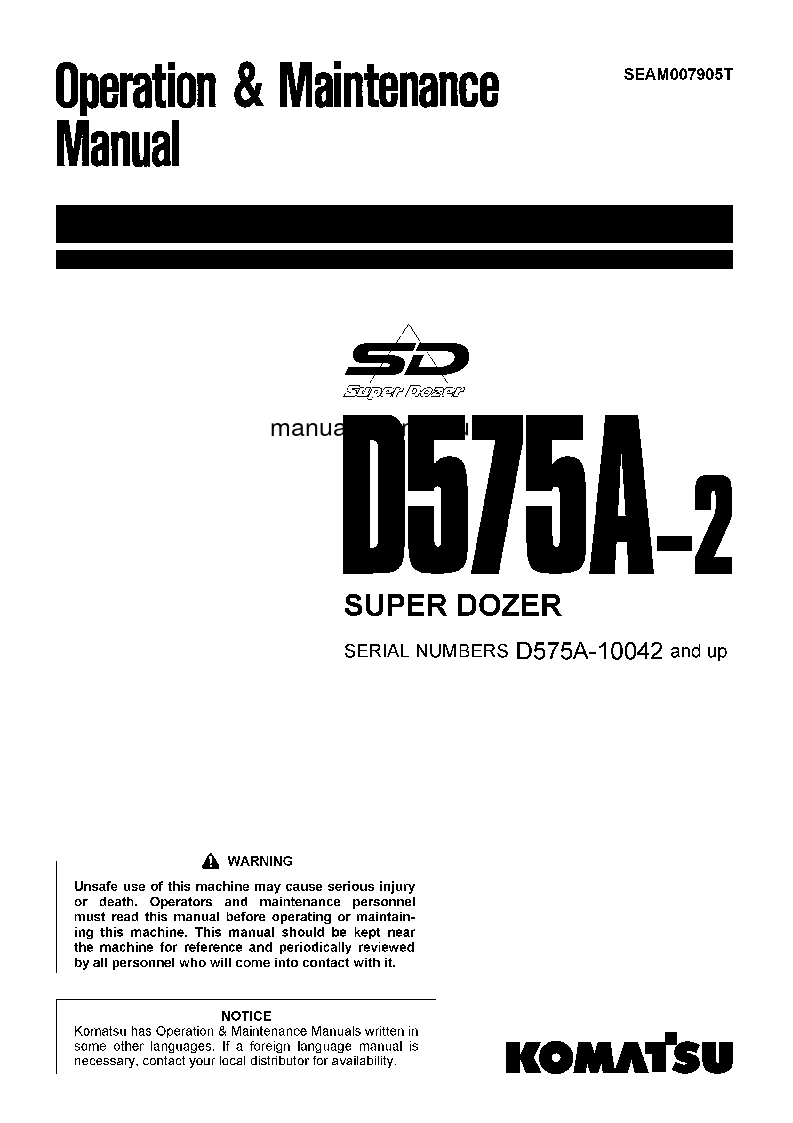 D575A-2(JPN)-SUPER DOZER S/N 10042-UP Operation manual (English)