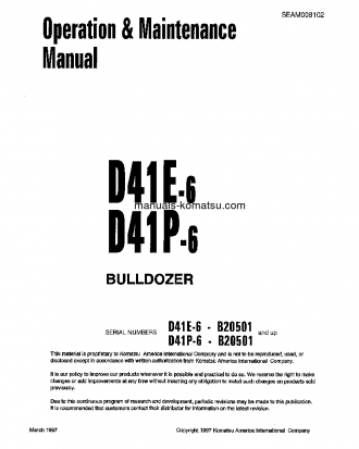 D41P-6(BRA) S/N B20501-B30000 Operation manual (English)