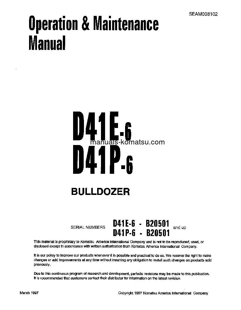 D41P-6(BRA) S/N B20501-B30000 Operation manual (English)