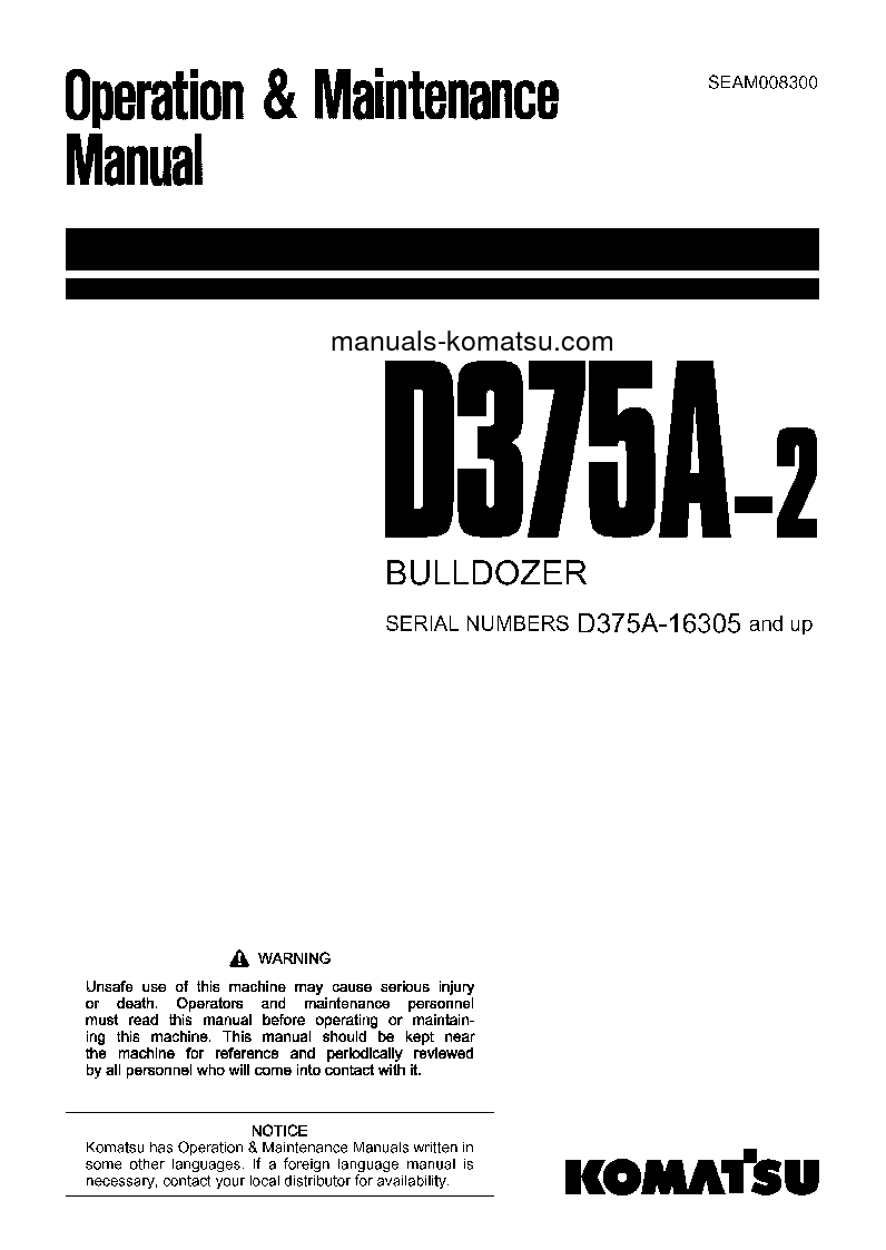 D375A-2(JPN) S/N 16001-UP Operation manual (English)