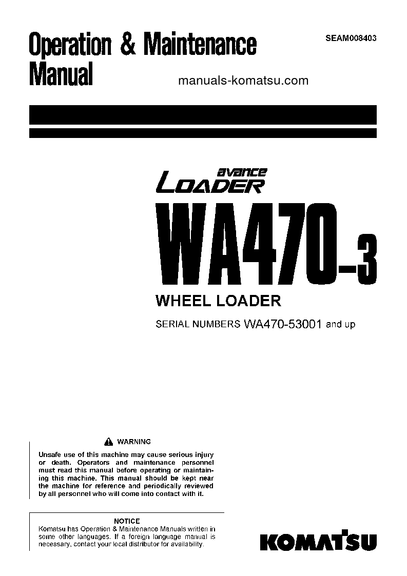 WA470-3(JPN) S/N 53001-54000 Operation manual (English)
