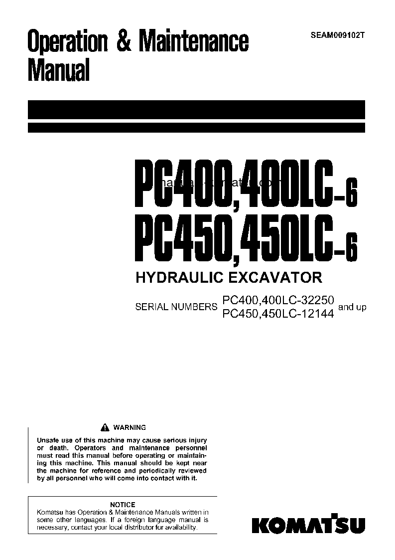 PC400LC-6(JPN) S/N 32250-32487 Operation manual (English)