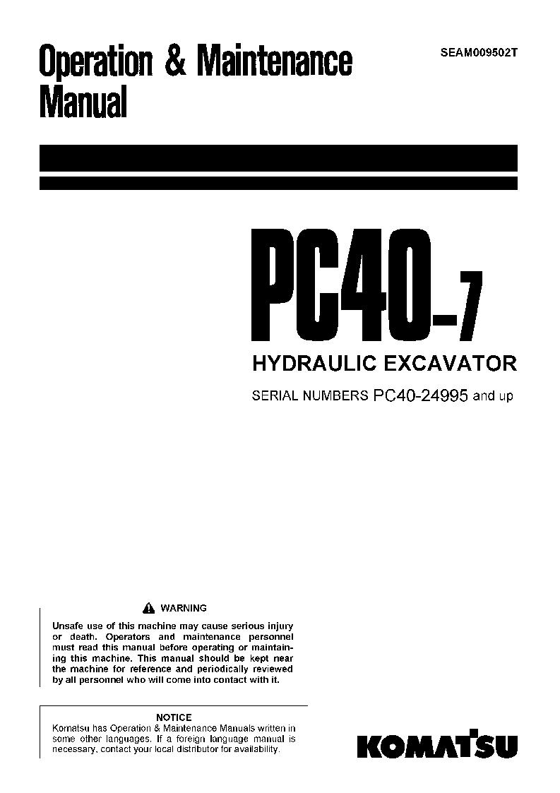 PC40-7(JPN)-D S/N 24995-UP Operation manual (English)