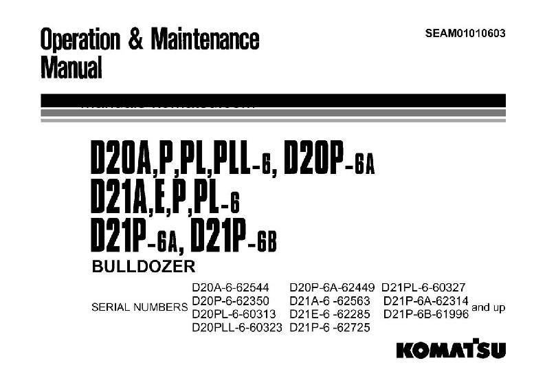 D20A-6(JPN)-TRIMMING DOZER S/N 62544-UP Operation manual (English)
