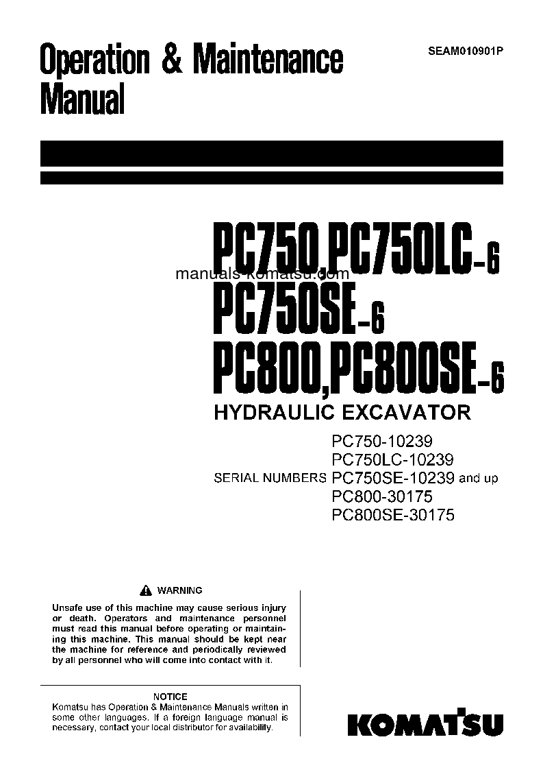 PC800SE-6(JPN) S/N 30175-UP Operation manual (English)