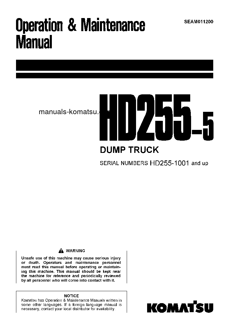 HD255-5(JPN) S/N 1001-1200 Operation manual (English)