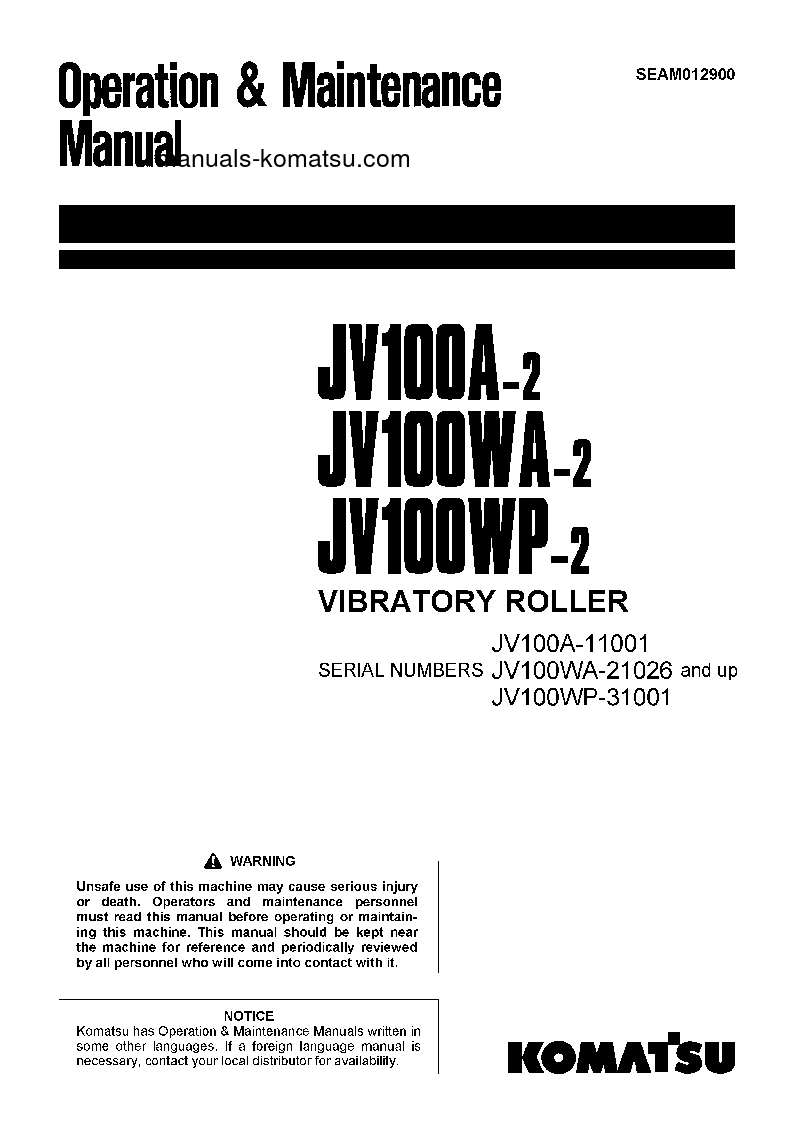 JV100WP-2(JPN) S/N 31001-UP Operation manual (English)