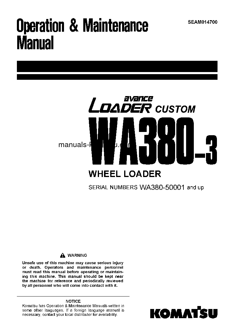 WA380-3(JPN)-CUSTOM S/N 50001-UP Operation manual (English)