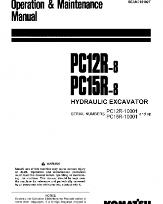 PC12R-8(JPN) S/N 10001-UP Operation manual (English)