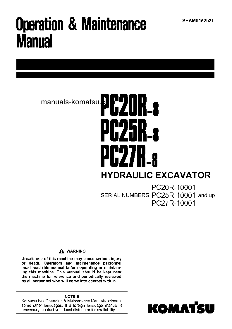 PC20R-8(JPN) S/N 10001-UP Operation manual (English)