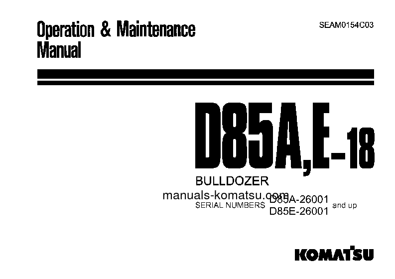 D85E-18(JPN) S/N 26001-UP Operation manual (English)