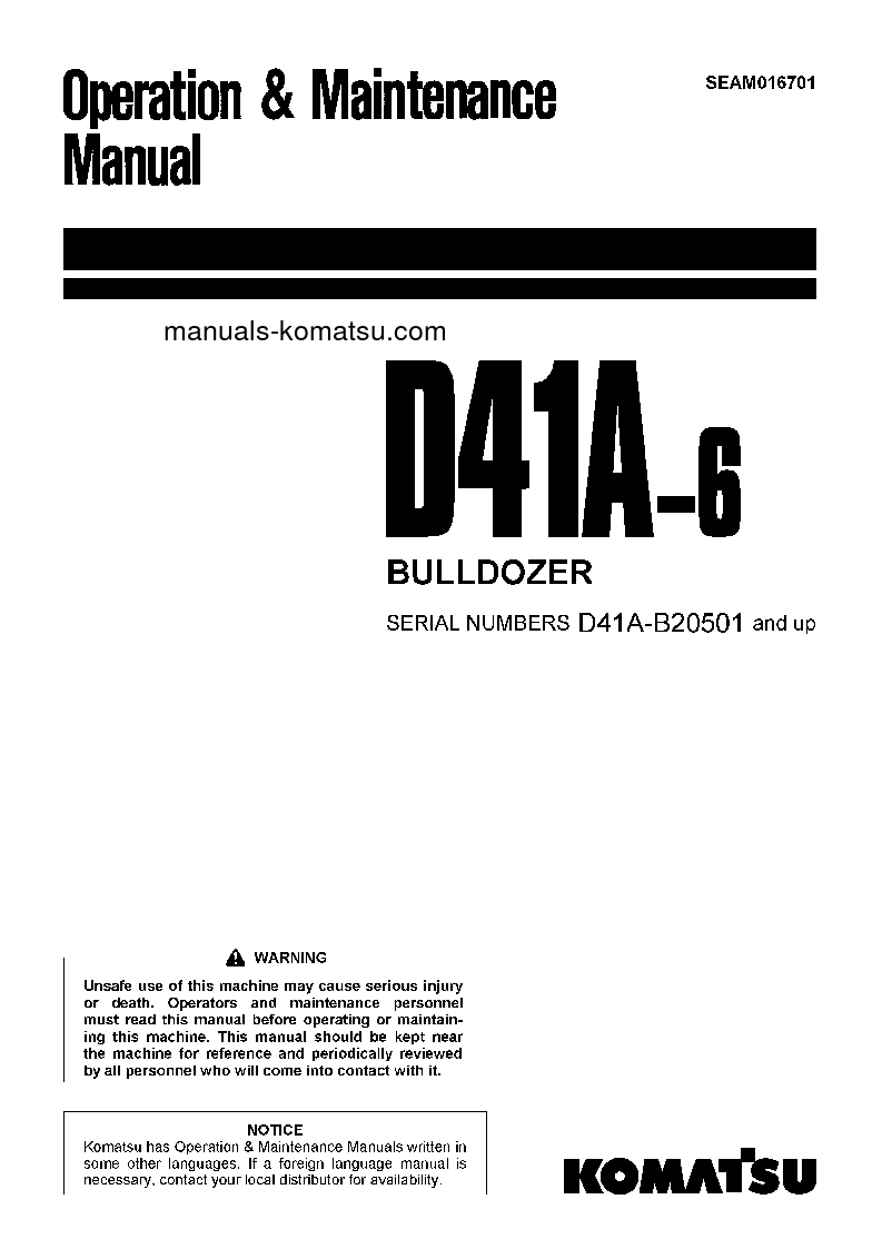 D41A-6(JPN) S/N 20501-UP Operation manual (English)
