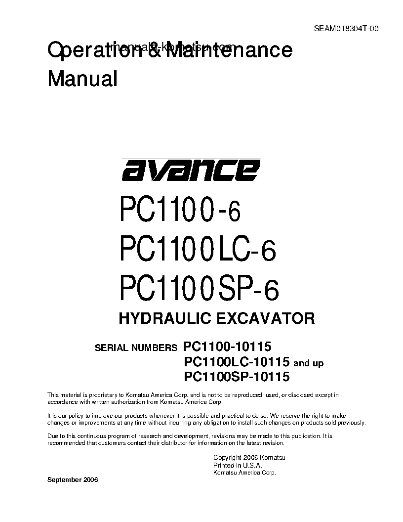 PC1100LC-6(JPN) S/N 10115-UP Operation manual (English)