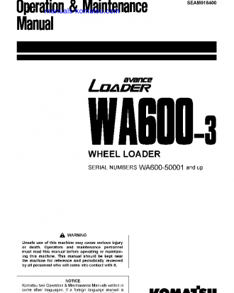 WA600-3(JPN) S/N 50001-50127 Operation manual (English)