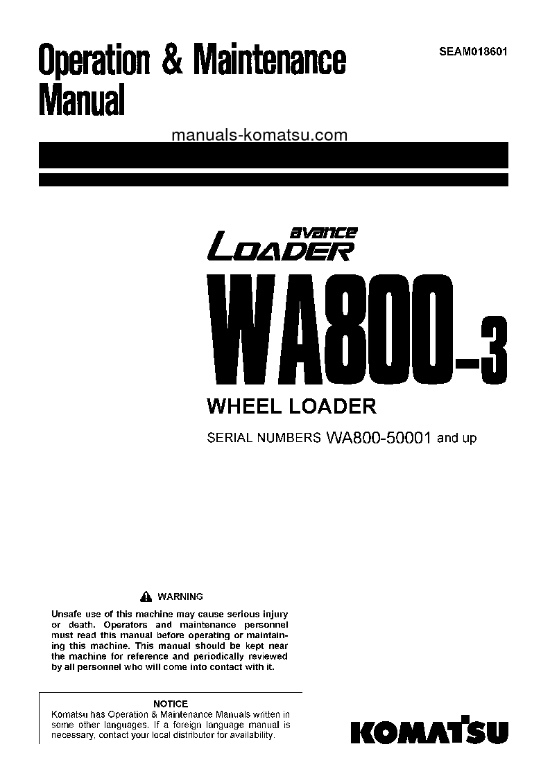 WA800-3(JPN) S/N 50001-UP Operation manual (English)