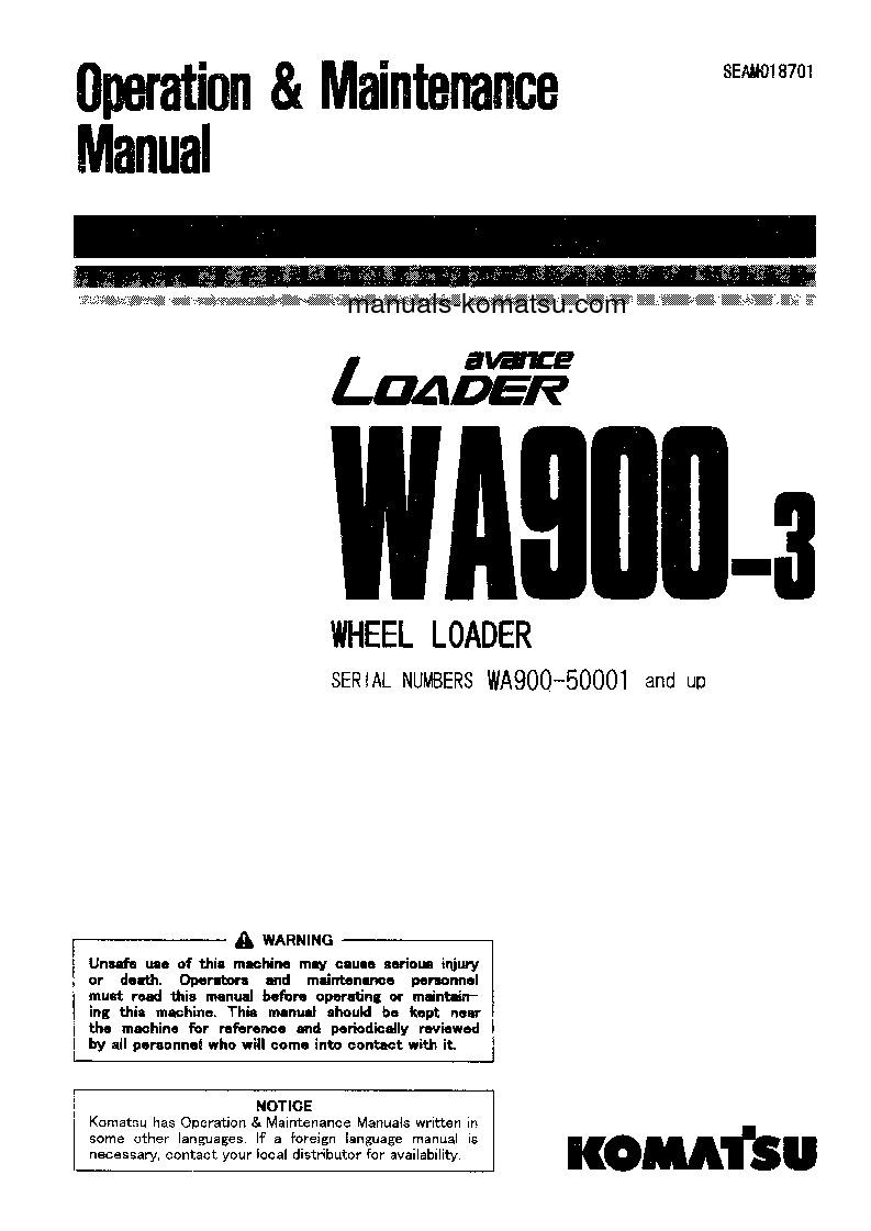 WA900-3(JPN) S/N 50001-50008 Operation manual (English)