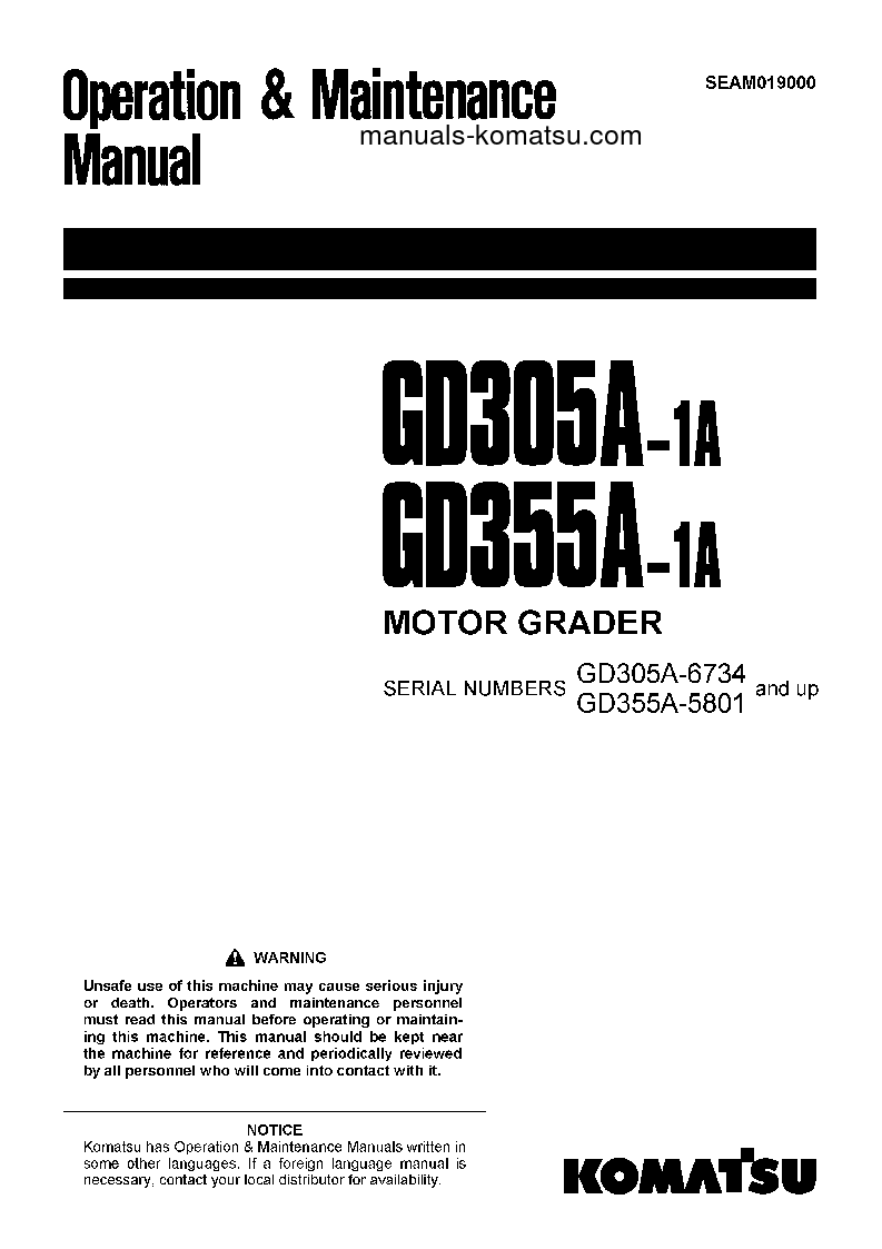 GD355A-1(JPN) S/N 5801-UP Operation manual (English)