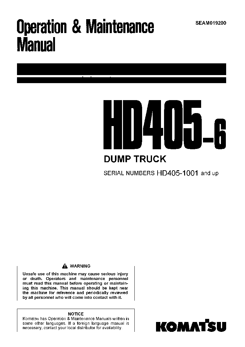 HD405-6(JPN) S/N 1001-1054 Operation manual (English)