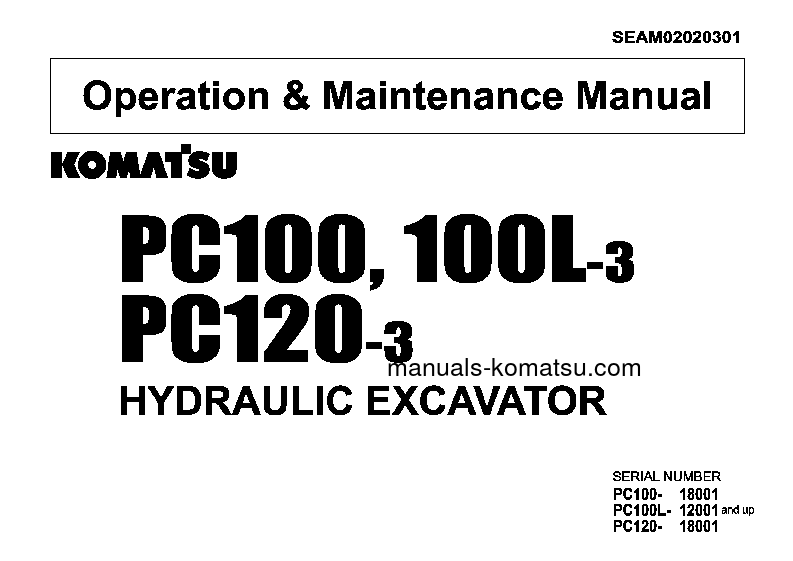 PC120-3(JPN)-FOR USA S/N 18001-21099 Operation manual (English)