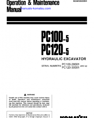 PC120-5(JPN) S/N 30001-36600 Operation manual (English)