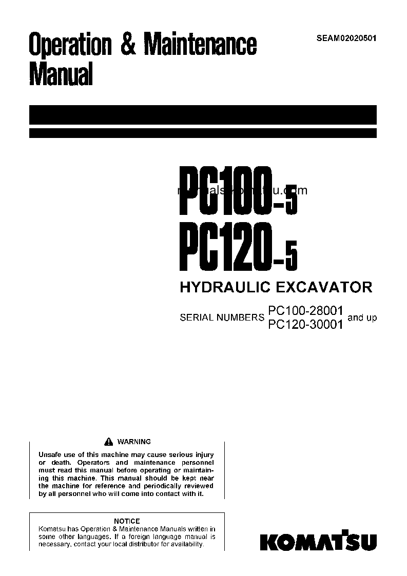 PC120-5(JPN) S/N 30001-36600 Operation manual (English)