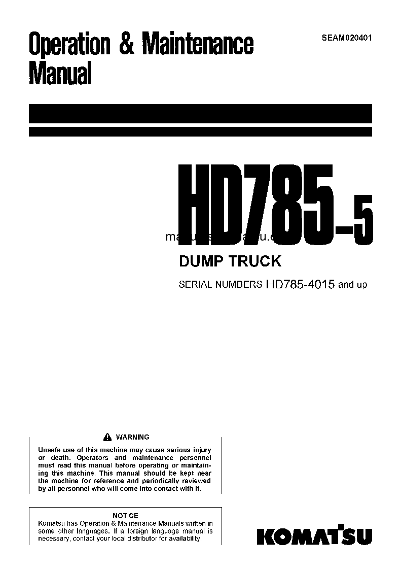 HD785-5(JPN) S/N 4015-4084 Operation manual (English)