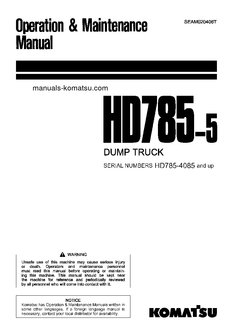 HD785-5(JPN) S/N 4085-UP Operation manual (English)