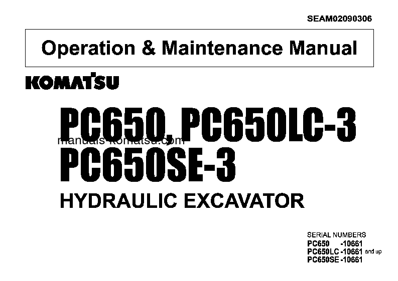 PC650-3(JPN) S/N 10661-UP Operation manual (English)