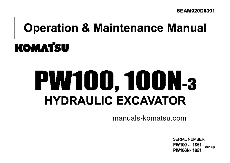 PW100-3(JPN) S/N 1851-2300 Operation manual (English)
