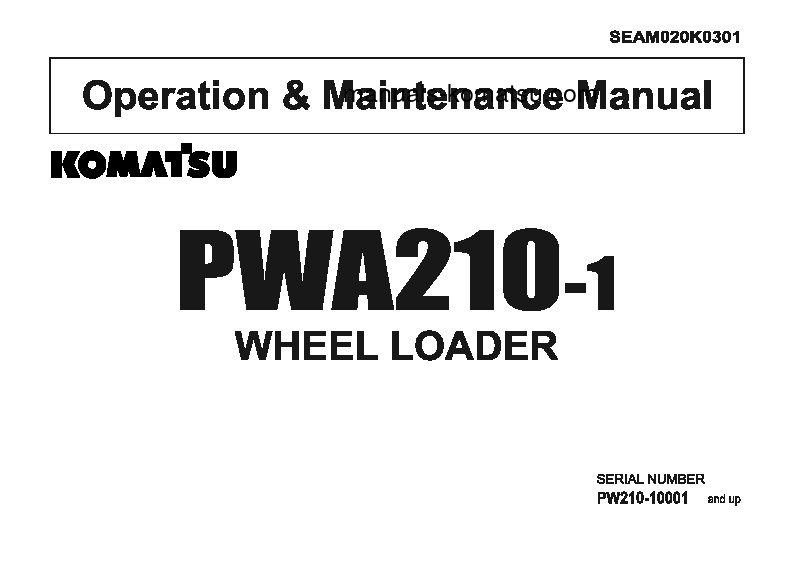 PW210-1(JPN) S/N 10001-UP Operation manual (English)