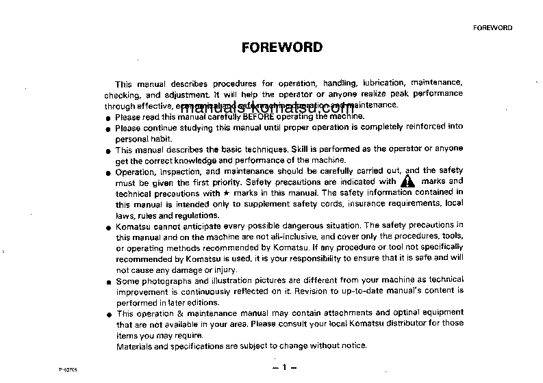 Protected: PW210-1(JPN) S/N 10001-UP Operation manual (English)