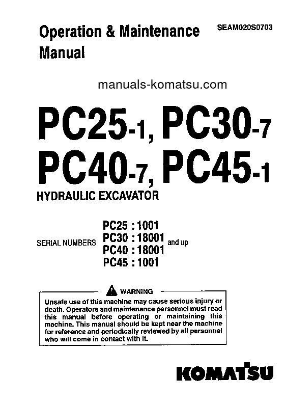PC45-1(JPN) S/N 1001-UP Operation manual (English)