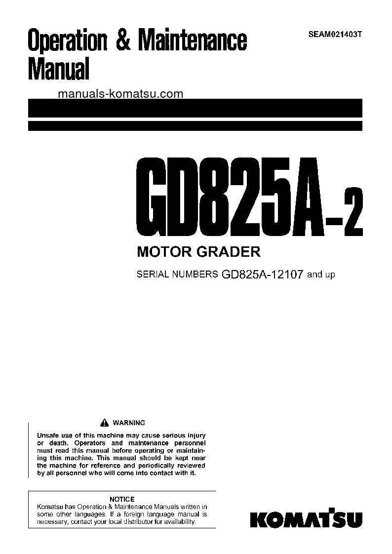 GD825A-2(JPN) S/N 12107-12115 Operation manual (English)