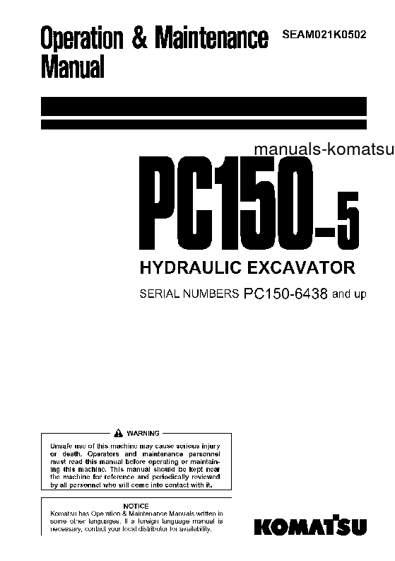 PC150-5(JPN) S/N 6438-UP Operation manual (English)