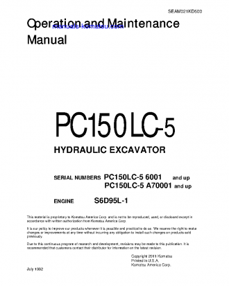 PC150LC-5(USA) S/N 6001-UP Operation manual (English)