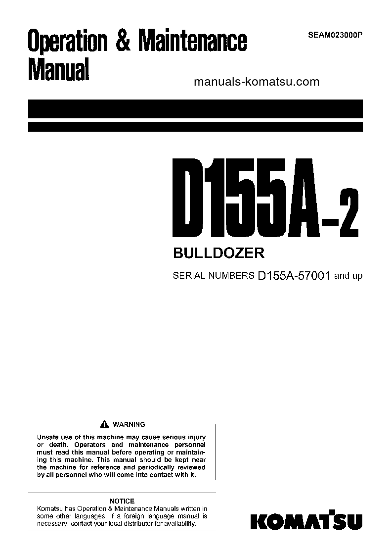 D155A-2(JPN)-EMISSION ENG S/N 57001-57284 Operation manual (English)