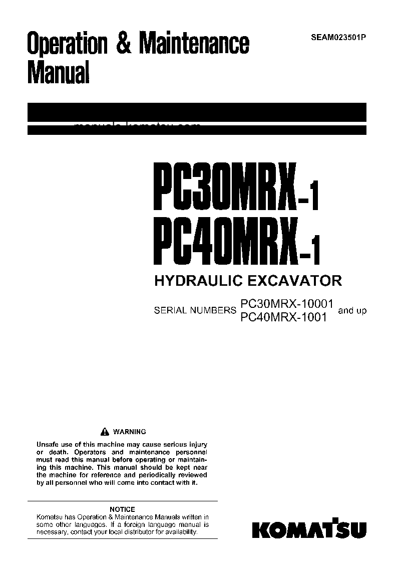 PC40MRX-1(JPN)-FOR EU S/N 1001-5500 Operation manual (English)