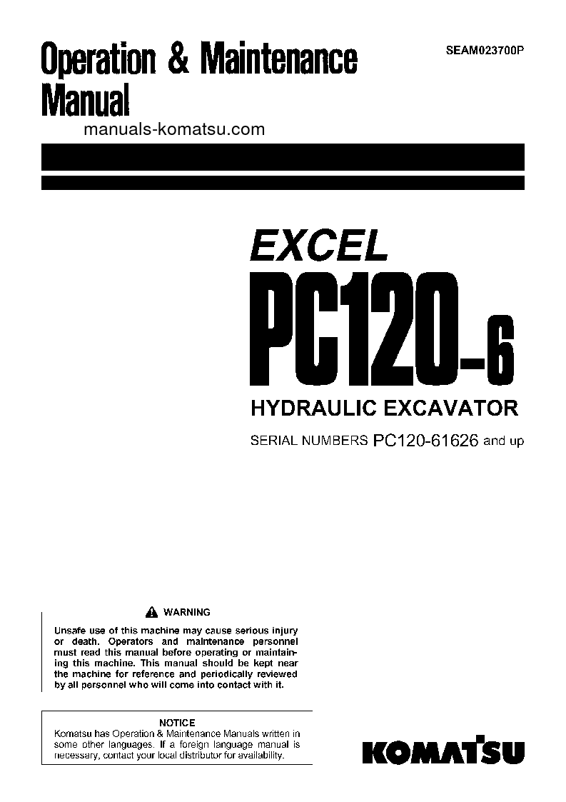 PC120-6(JPN)-EXCEL S/N 61626-UP Operation manual (English)