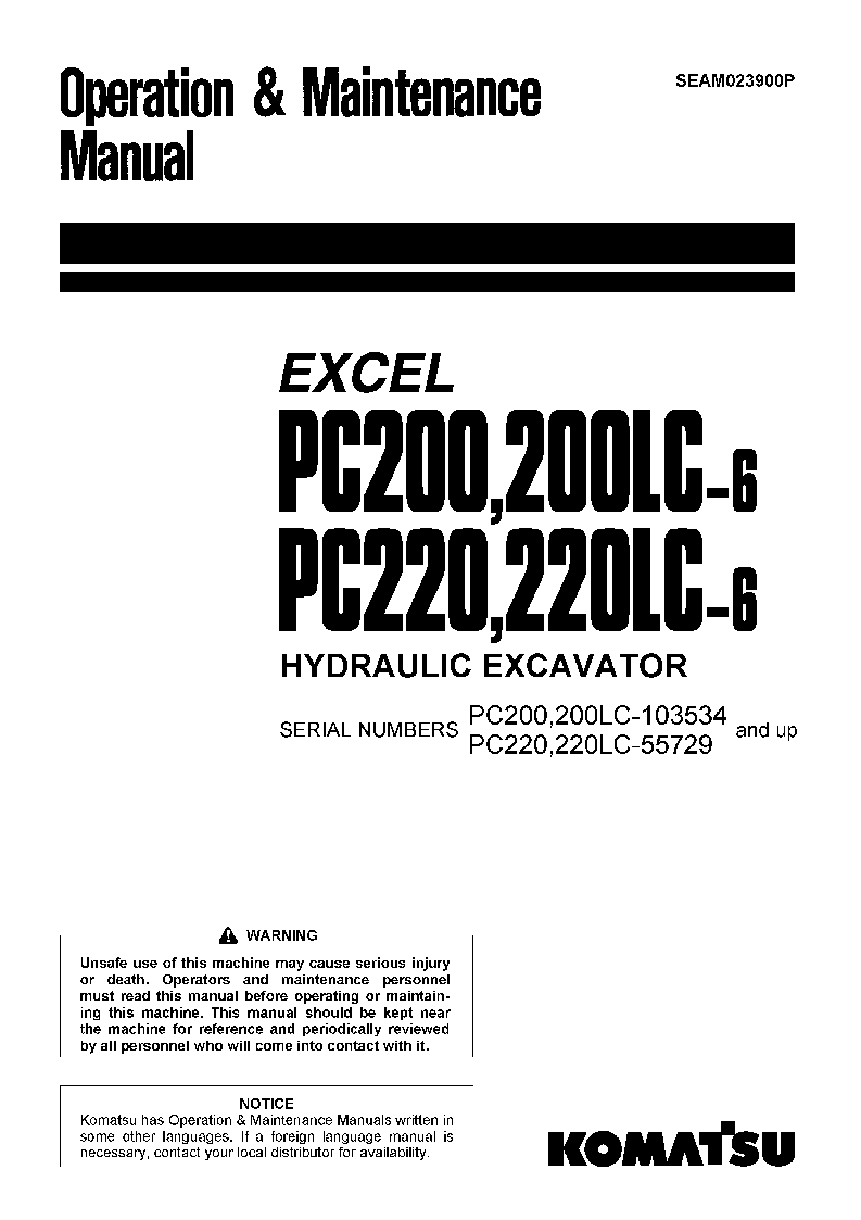 PC200LC-6(JPN)-EXCEL S/N 103534-UP Operation manual (English)