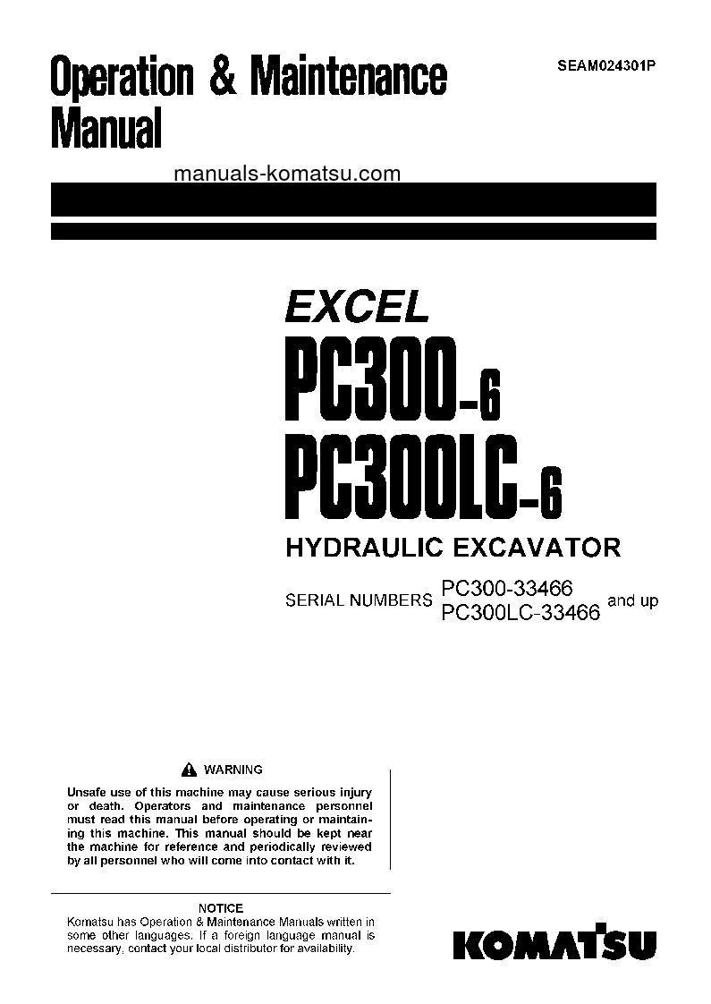 PC300LC-6(JPN)-EXCEL S/N 33466-UP Operation manual (English)