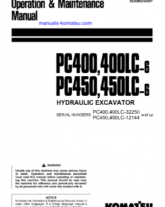 PC400LC-6(JPN) S/N 32250-32447 Operation manual (English)