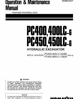 PC400LC-6(JPN) S/N 32448-UP Operation manual (English)